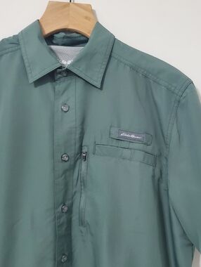 Eddie Bauer Lightweight Short Sleeve Shirt Green Mens Medium